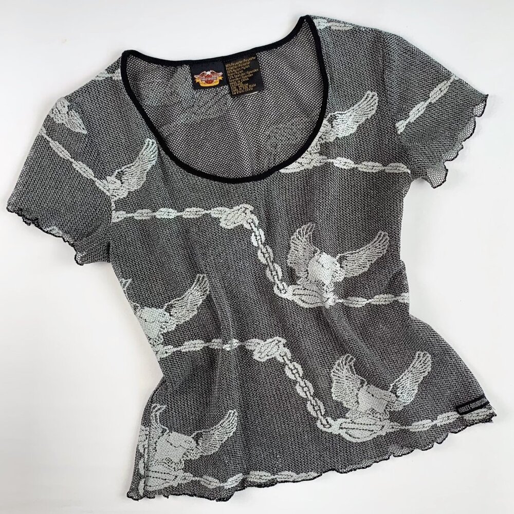 Vintage Harley Davidson Sheet Mesh Baby Tee Top